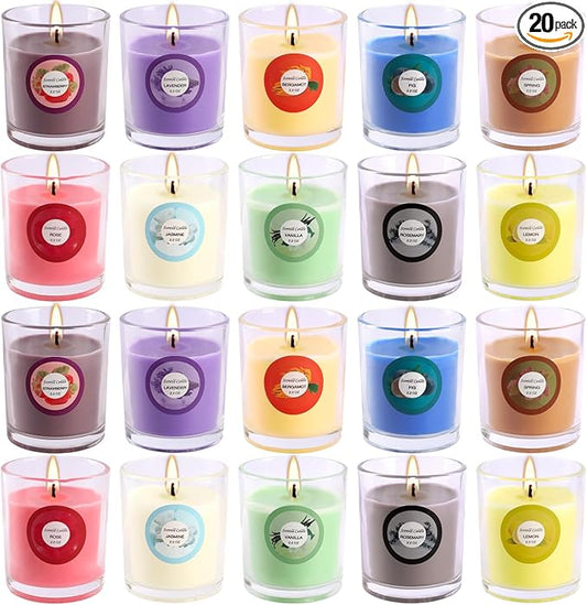 Scented Candles with 10 Fragrances Gift Set for Home and Women，2.2oz Aromatherapy Soy Wax Glass Jar Candle，20 Pack