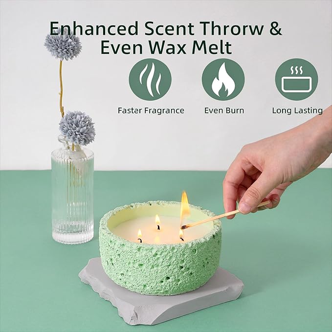 Viyffo 3 Wick Large 20oz Eucalyptus & Peppermint Scented Candle, Non Toxic Soy Candle for Women & Men, Matte Mint Green Ceramic Jar Perfect Luxury Home Fragrance, Elegant Spring Décor & Gift