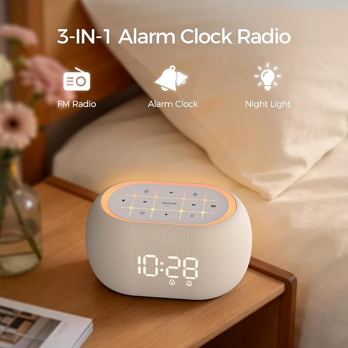 ANJANK Alarm Clock Radio with Dual Alarm for Bedroom, 7-Color Night Light,0-100% Dimmer, 8 Sounds + Gentle Light Wake UP,16-Level Volume,Bedside Digital FM Radio with Sleep Timer, Clock for Kids Teens - Image 2