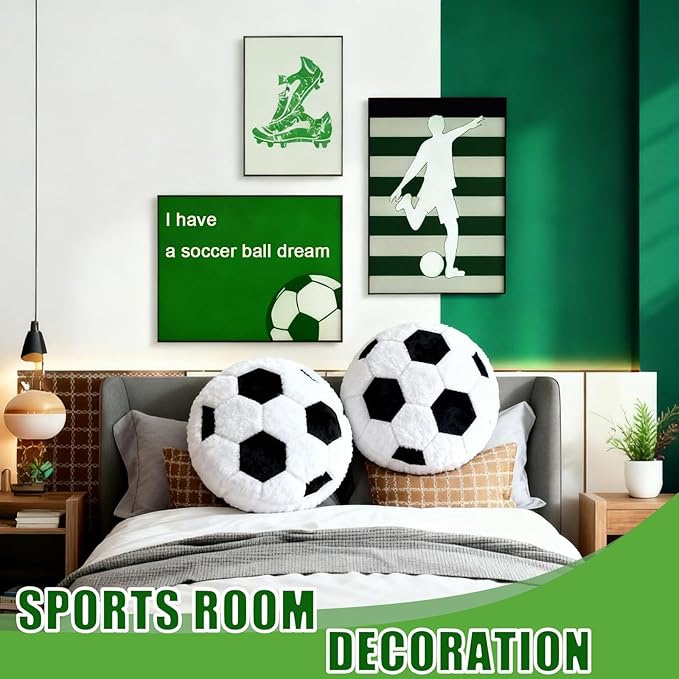 2Pcs Soccer Pillow Plush Round Throw Cushions, Realistic Soccer Ball Pillow for Couch Bedroom, Soft Fluffy Sports Decor Pillow, Ideal Soccer Decor Birthday Gift for Soccer Enthusiasts (15.8 Inch)