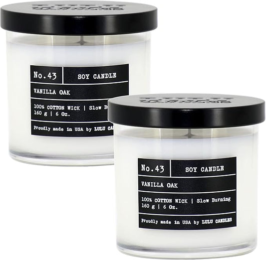 Lulu Candles | Vanilla Oak | Luxury Scented Soy Jar Candle | Hand Poured in The USA | Highly Scented & Long Lasting- 6 Oz. 2 Pack
