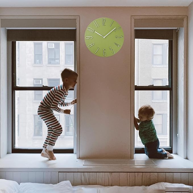 Wall Clock, Silent Clock, Wall Clocks Battery Operated??? 12 inch Modern Wall Clock, Suitable for Offices, Living Rooms, Kitchens, Homes, Schools (Yellow Green Without Second Hand)