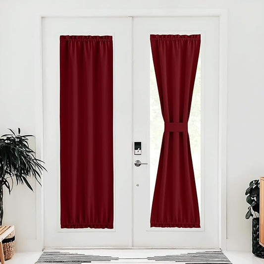 NICETOWN Christmas Blackout Door Curtains, Elegance French Door Curtains for Privacy, Thermal Insulated Thermal Insulated Panels, Room Darkening Window Covering (Burgundy, 25" W x 80" L, 1 Panel)