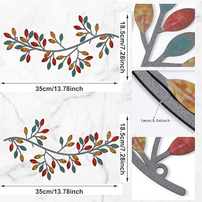 Hotop 2 Pieces Metal Tree Leaf Wall Decor Vine Olive Branch Leaf Wall Art Wrought Iron Scroll Sculptures Above the Bed, Living Room, Outdoor Decoration(Classic Style,Vintage Color)
