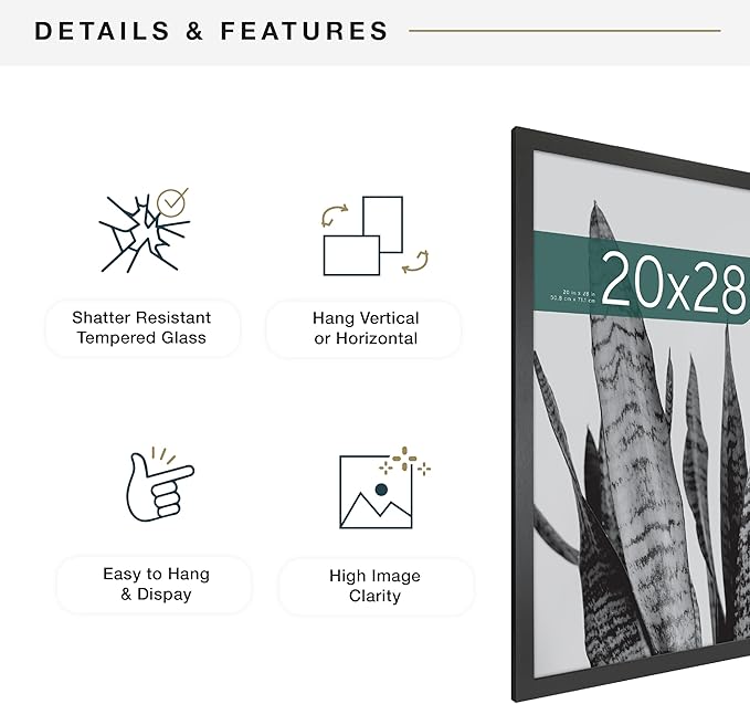 MCS Studio Gallery 20x28 Poster Frame Black Woodgrain Engineered Wood, Vertical & Horizontal Wall Hanging Large Picture Frame for Photos, Posters & Art Prints (1-Pack)