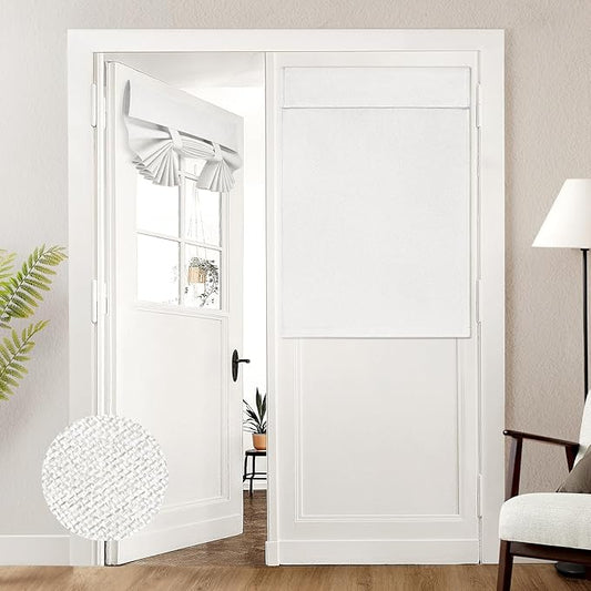 HOMEIDEAS 100% White Linen Blackout French Door Curtains, Privacy Door Window Curtains, 34 X 40 Inch Room Darkening Blinds, Thermal Insulated Shades for Bedroom, 1 Panel