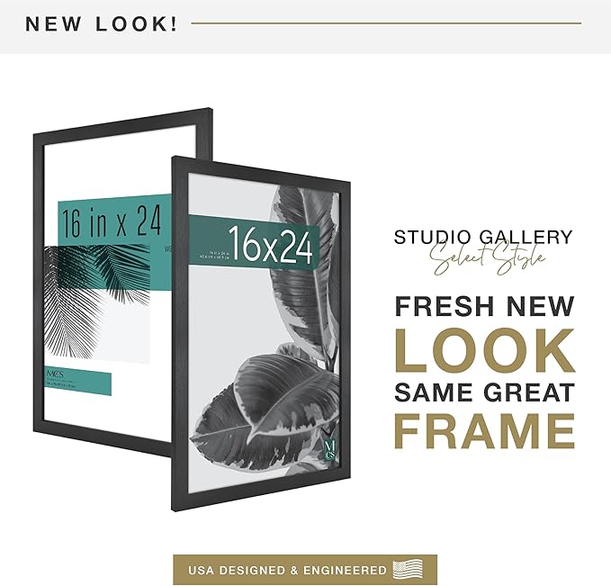 MCS Studio Gallery 16x24 Poster Frame Black Woodgrain Engineered Wood, Vertical & Horizontal Wall Hanging Large Picture Frame for Photos, Posters & Art Prints (2-Pack)