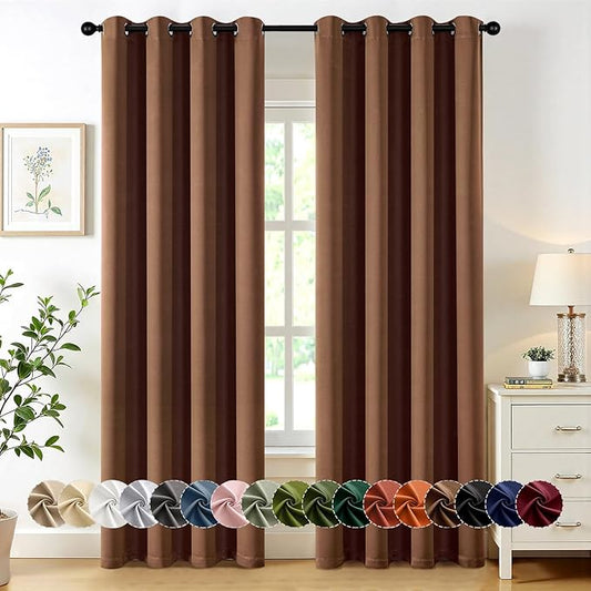 MIULEE Mocha Brown Blackout Curtains for Bedroom Living Room 84 Inches Long 2 Panels, Thermal Insulated Room Darkening Drapes Grommet Noise Reducing Light Blocking Window Treatments 50x84 Inch