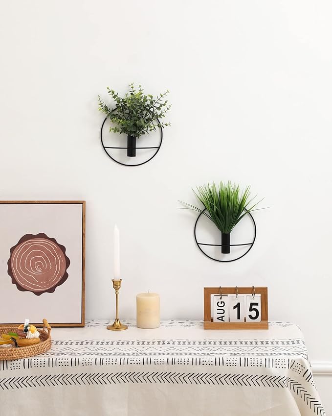 Pretty Jolly Wall Decor Metal Vase Decoration Holder, Mounted Artificial Flowers, Golden Fake Wheat 2 Pack, Art Artificial Greenery, Farmhouse, Boho