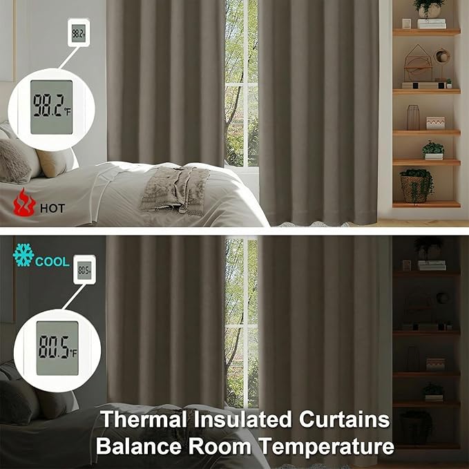 Simplebrand Ava Blackout Curtains for Patio 108 Inches Long 2 Panels Set, Solid Thermal Insulated Room Darkening Rod Pocket Window Treatment Curtains Blackout Drapes, W50 x L108 Inch, Latte