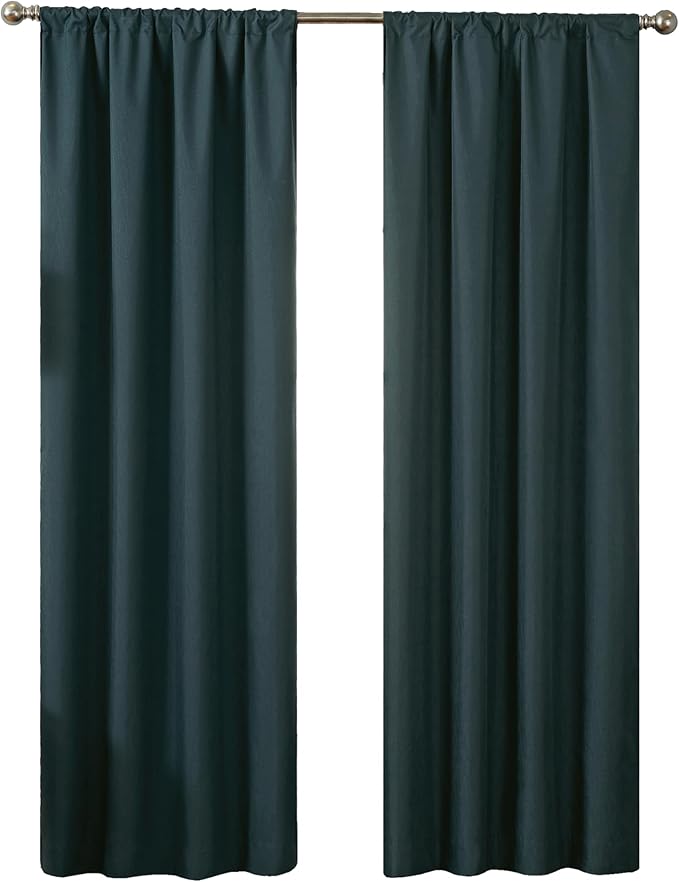 Eclipse Kendall Modern Blackout Thermal Rod Pocket Window Curtain, Insulating & Noise Reducing Curtains for Bedroom or Living Room (1 Panel), 84 in Long x 42 in Wide, Teal