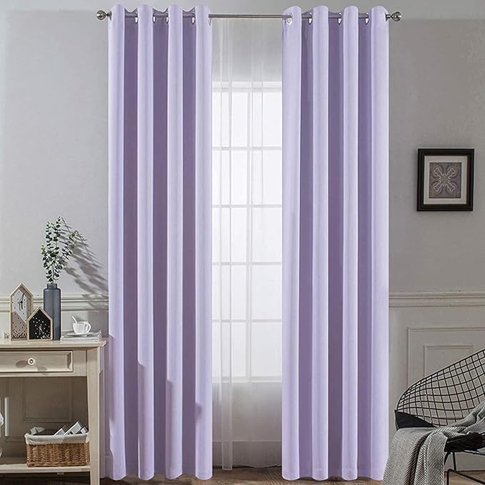 Yakamok Blackout Curtains Room Darkening Thermal Insulated Window Panels,Solid Grommet Top Drapes for Bedroom/Living Room(52Wx90L, Lilac, 2 Panels)