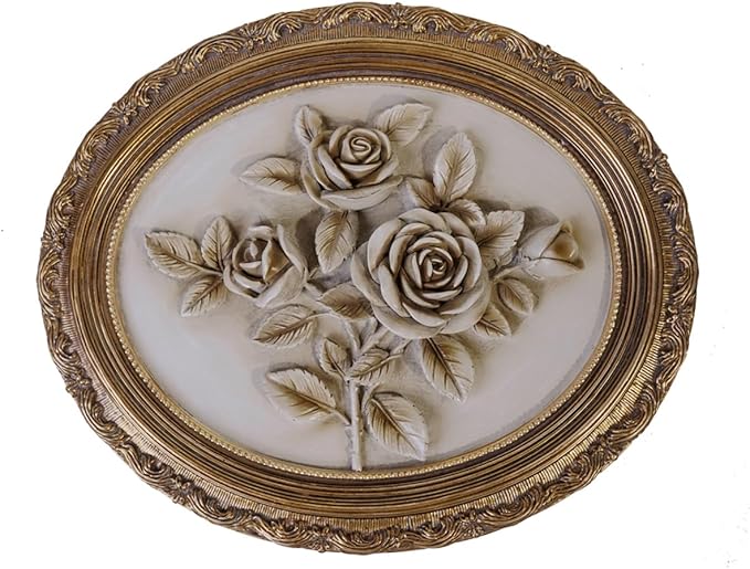S-MANTIS Vintage Wall Sculpture,Antique Pediment,Hallway Wall Art,Hand Painted Flower Wall Decoration Accent Artworks for Indoor Kitchen Bedroom Living Room Office Outdoor Garden Patio (Bronze & White)