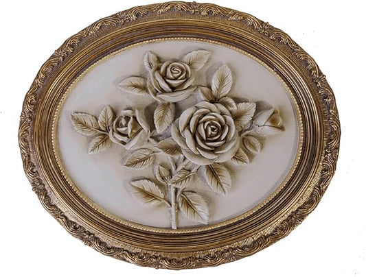 S-MANTIS Vintage Wall Sculpture,Antique Pediment,Hallway Wall Art,Hand Painted Flower Wall Decoration Accent Artworks for Indoor Kitchen Bedroom Living Room Office Outdoor Garden Patio (Bronze & White)