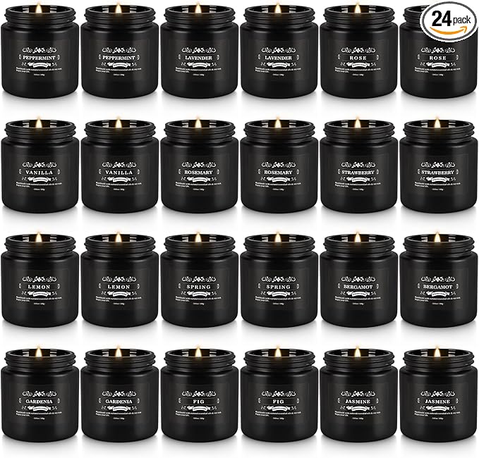24PCs Black Scented Candles - Men Candle Gift Set, Soy Wax Candle for Parties, Yoga,and Home Decor, Indoor Outdoor 3.05Oz