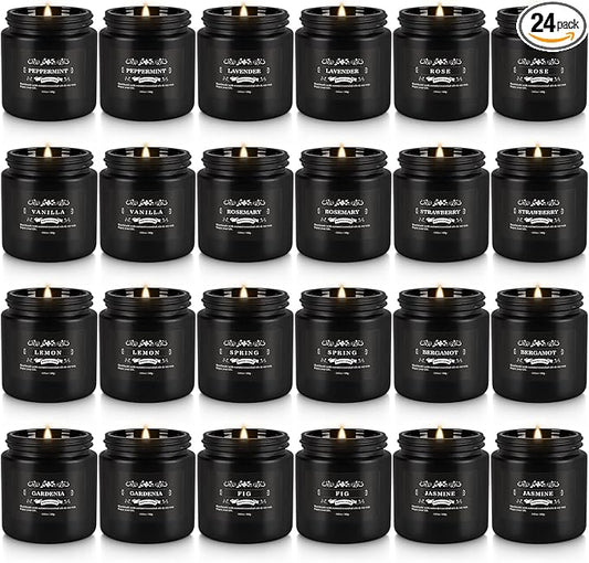 24PCs Black Scented Candles - Men Candle Gift Set, Soy Wax Candle for Parties, Yoga,and Home Decor, Indoor Outdoor 3.05Oz