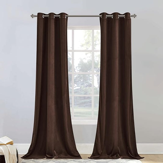 StangH Brown Velvet Curtains Room Darkening 84 inches Long for Bedroom, Soft Thermal Insulated Window Drapes Sound Dampening with Grommet for Living Room/Office, W42 x L84, 2 Panels
