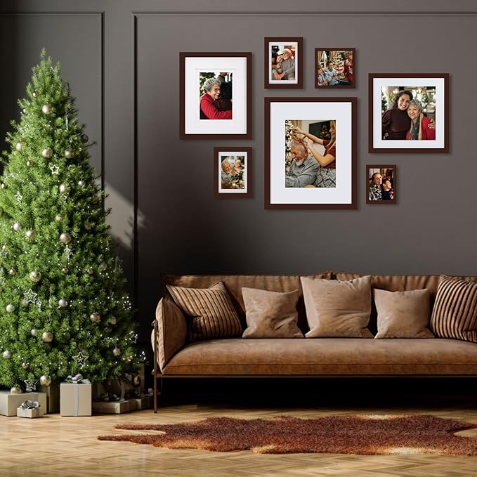 Egofine 4x6 Picture Frames with Plexiglass, Display Pictures 3x4.5 and 3.5x5 with Mat or 4x6 Without Mat Set of 4 for Tabletop and Wall Mounting, Walnut Color