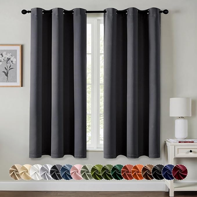 MIULEE Dark Grey Blackout Curtains for Bedroom Living Room 63 Inches Long 2 Panels, Thermal Insulated Room Darkening Drapes Grommet Noise Reducing Light Blocking Window Treatments 34x63 Inch