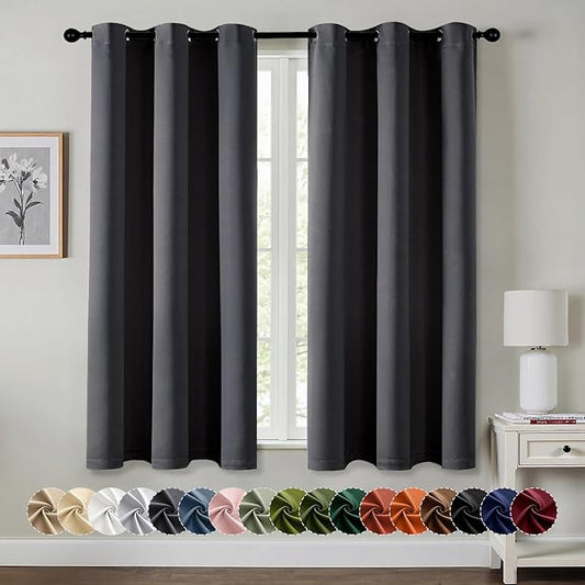 MIULEE Dark Grey Blackout Curtains for Bedroom Living Room 54 Inches Long 2 Panels, Thermal Insulated Room Darkening Drapes Grommet Noise Reducing Light Blocking Window Treatments 40x54 Inch