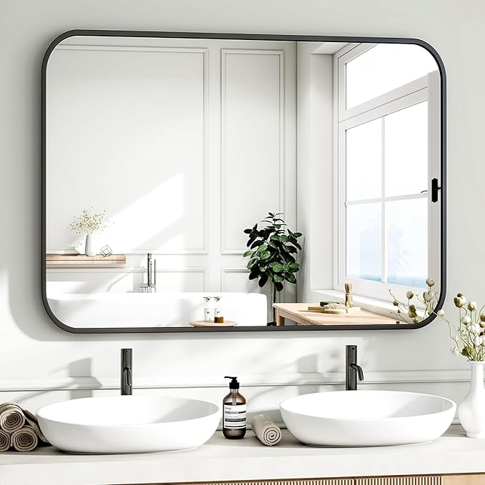 HARRITPURE Bathroom Mirror 40''x30'' - Black Wall Mirror for Over Sink, Aluminum Frame Rectangle Vanity Mirrors for Entryway Bedroom Living Room, Wall-Mounted Horizontally or Vertically