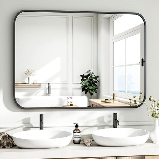 HARRITPURE Bathroom Mirror 40''x30'' - Black Wall Mirror for Over Sink, Aluminum Frame Rectangle Vanity Mirrors for Entryway Bedroom Living Room, Wall-Mounted Horizontally or Vertically