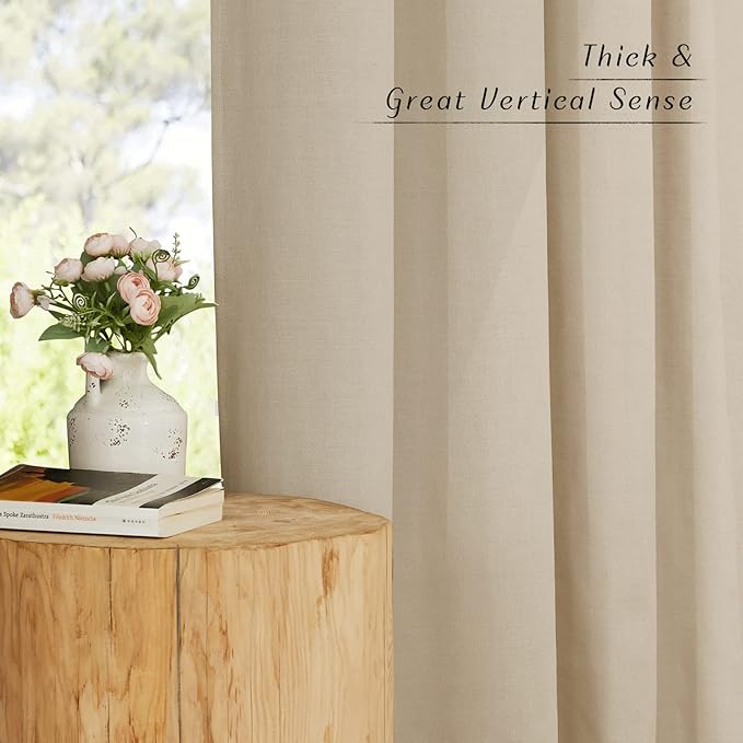 NICETOWN Thick Flax Linen Curtains for Living Room, Rustic Grommet Semi Sheer Privacy Assured Linen Blend Drapes with Light Filtering for Living Room/Bedroom, Angora, W55 x L96, 1 Pair