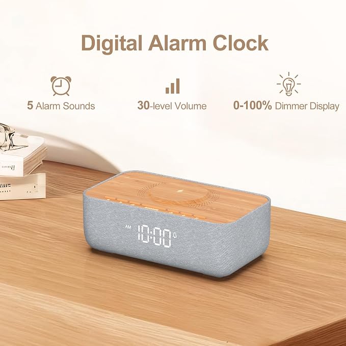 REACHER 15W Magnetic Wireless Charging Alarm Clock with White Noise Machine - Image 6