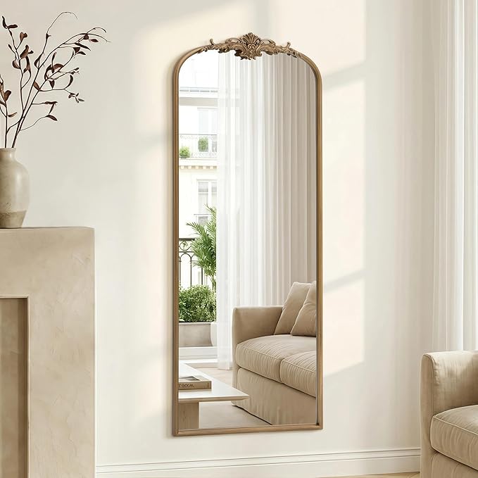 Besdomus Vintage Mirror Full Length: 21"x56" Gold Arched Full Body Mirror - Floor Antique Baroque Traditional Ornate for Entryway/Cloakroom/Bedroom/Living Room - Home Decor for Fashion-Conscious