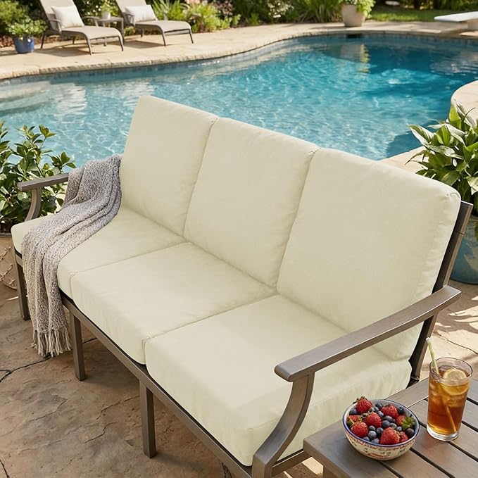 hyha Milk Silk Couch Cushion Covers, Soft Magic Sofa Covers Washable for 2 Cushion Couch, Stretch Sectional Outdoor Cushion Covers for Patio Furniture with Elastic Bottom(2 Packs, Cream)