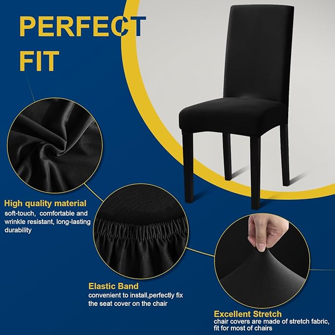Chair Covers, Stretch Kitchen Dining Room Chair Covers Set of 6, Removable Washable Dining Chair Slipcovers for Home, Hotel, Banque