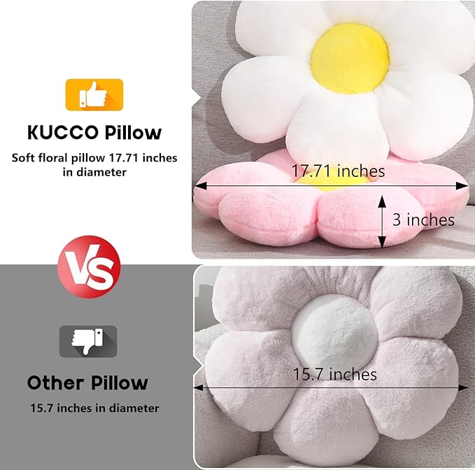 17.7 Inch Yellow Flower Pillow – Daisy Shaped Cute Decorative Flower Throw Pillow, Soft Floral Seating Cushion Floor Pillows for Sofa, Bed, Chair & Room Decorations for Home
