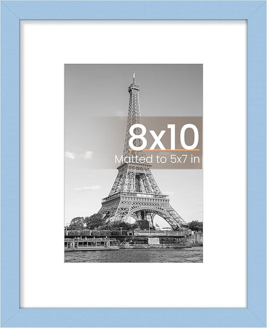 upsimples 8x10 Picture Frame, Display Pictures 5x7 with Mat or 8 x 10 Without, Wall Hanging Photo Frames, Blue, 1 Pack