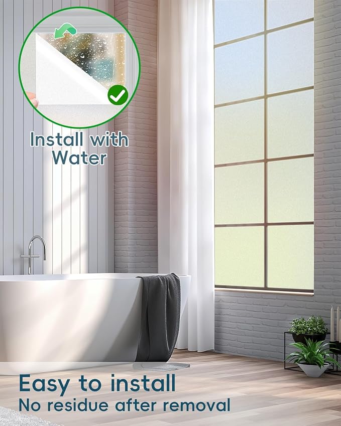 Frosted Glass Window Privacy Film Decorative with Tools, 2 Way Frosting Privacy Film for Glass Windows, Static Cling Tint for Home Anti-UV, Covering Clings 47.2" by 157.4"