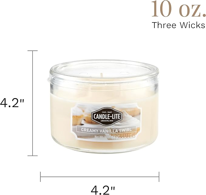Candle-lite Scented Candles, Creamy Vanilla Swirl Fragrance, One 10 oz. Three Wick Aromatherapy Candle with 20-40 Hours of Burn Time, Off-White Color
