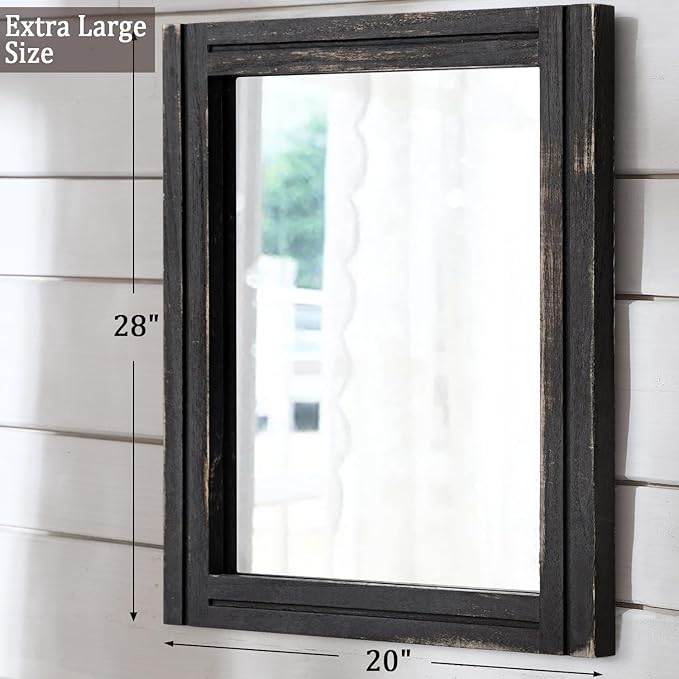 AAZZKANG Wall Mounted Mirror Small Rectangular Retro Mirrors with Wood Frame for Bedroom Living Room Bathroom Entryway Large 28"x20"