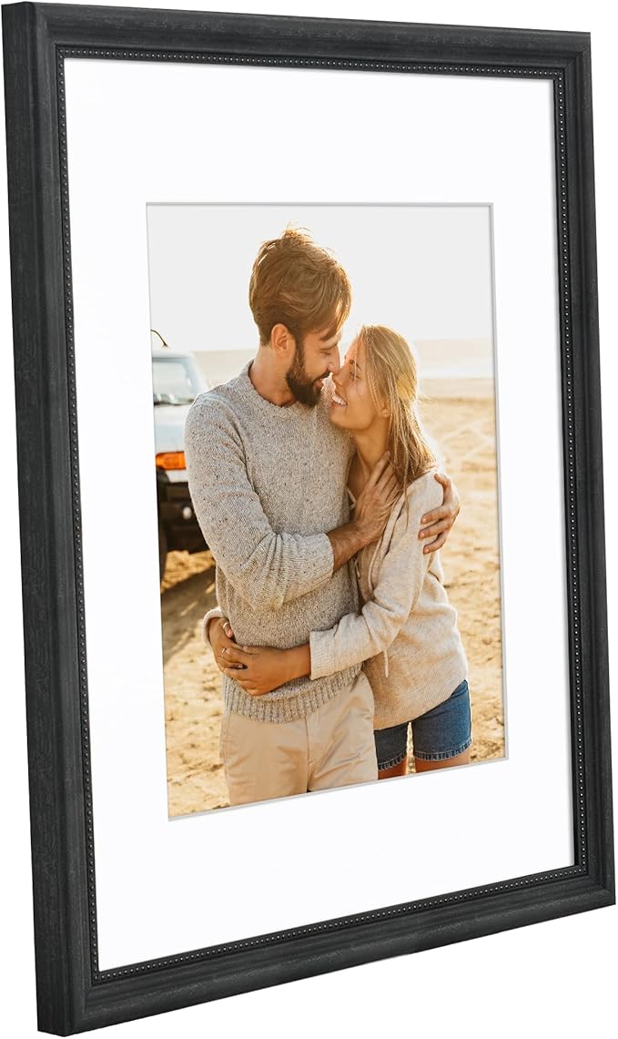 Americanflat Vintage Frames - 11x14 Picture Frame with Beaded Accents and Shatter-Resistant Glass - Use as 8x10 Frame or Display 11x14 Photos Without Mat - Heirloom Collection - Wall Display - Black