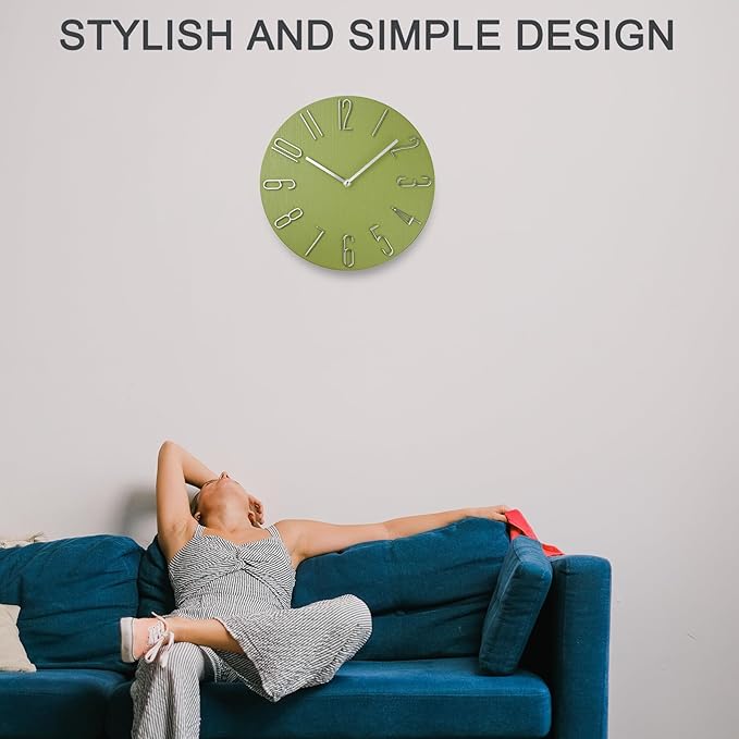 Wall Clock, Silent Clock, Wall Clocks Battery Operated??? 12 inch Modern Wall Clock, Suitable for Offices, Living Rooms, Kitchens, Homes, Schools (Yellow Green Without Second Hand)