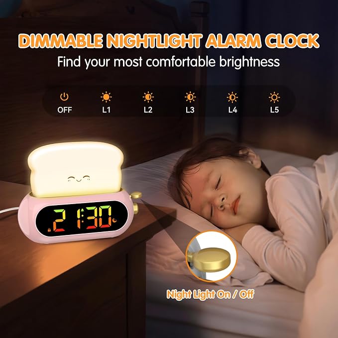 Netzu Alarm Clock for Kids, OK to Wake Clock with Night Light and Sound Machine, Pink Clock with 10 RGB Color, 6 Alarm Tones, Nap Timer, Snooze, Bedside Clocks for Girls Kids Teens Birthday Gifts - Image 5