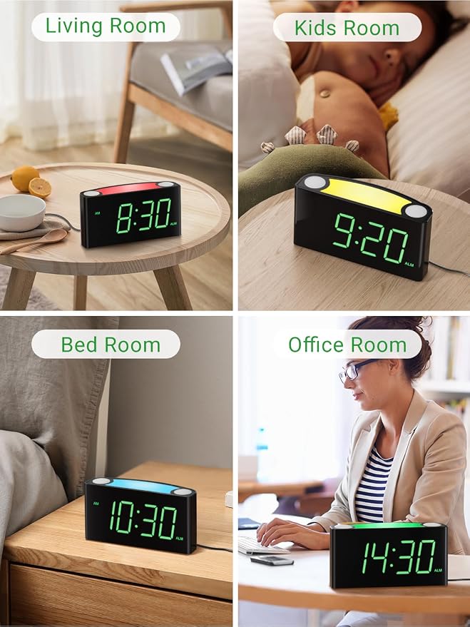 Alarm Clock for Bedroom, 7.5" Large Display LED Digital Clock with 7 Color Night Light,USB Phone Charger,Dimmer,Battery Backup,Easy to Set Loud Bedside Clock for Heavy Sleepers Adult Teen Kid Boy Girl - Image 8