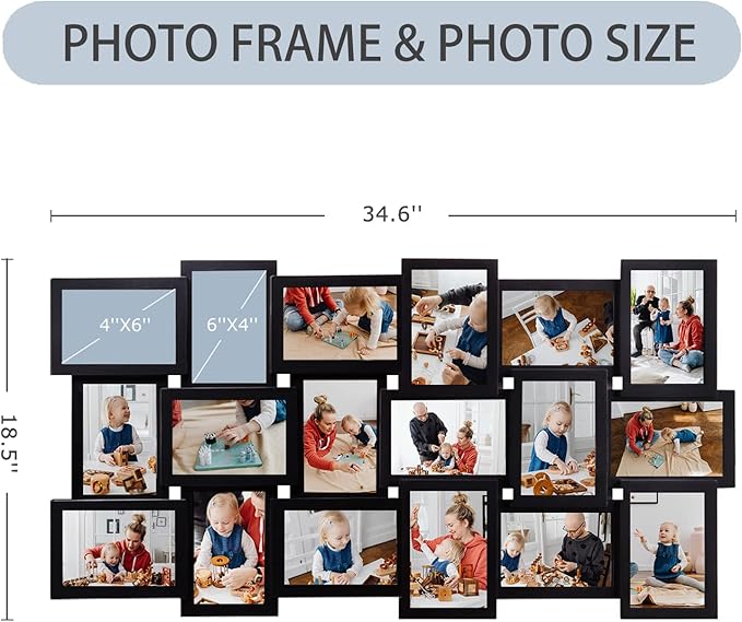 HELLO LAURA - Photos Collage Frame for Wall 18 Opening Picture Frames in 4x6 Inch Photo Frames Collage for Wall Decor for Family Friends Gifts for Home Living Room - Classic Black