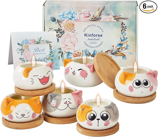 Scented Candles - 6 Pack Novelty Gifts for Women's Birthday, Unique Cat-Themed Presents