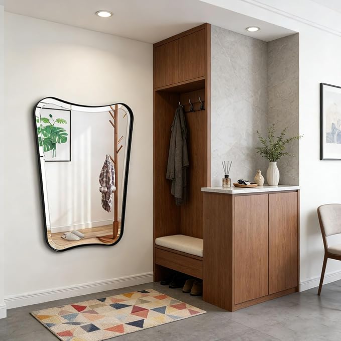 POZINO Irregular Beveled Mirror, 24"x36" Modern Bathroom Vanity Mirror for Over Sink, Unique Butterfly Shape Aesthetic Wall Mirrors for Living Room Bedroom Entryway Hallway Fireplace