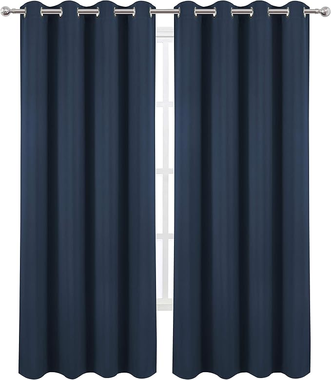 LEMOMO Blackout Curtains 66 x 84 inch/Navy Blue Curtains Set of 2 Panels/Thermal Insulated Room Darkening Bedroom Curtains