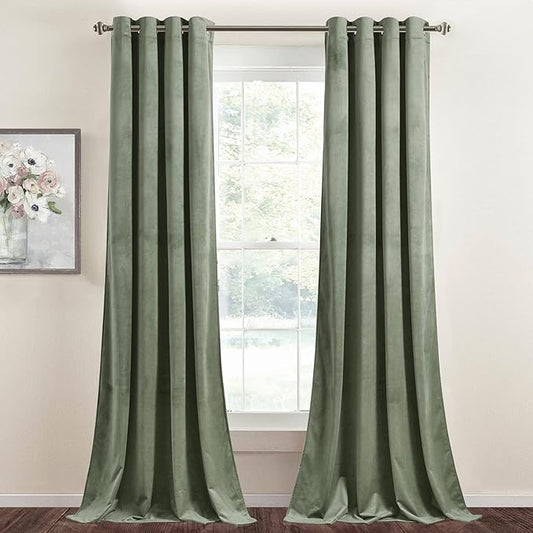 StangH Sage Green Velvet Curtains 90 inches Long for Bedroom, Grommet Room Darkening Privacy Door Curtains for Living Dining Room Holiday Home Decor, W52 x L90 Each Panel, 2 Panels