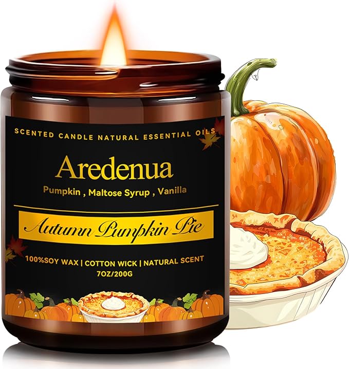 Pumpkin Pie Candles – Holiday Winter Scented Candles, Warm Spiced Pumpkin Aroma for Christmas Home Décor, Cozy Seasonal Candle Gift for Women & Men, Long-Lasting Soy Wax Candle