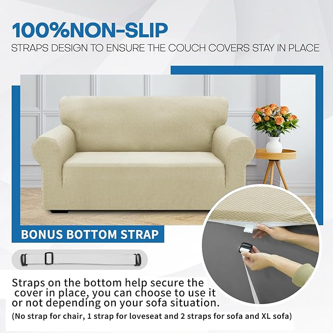 XINEAGE New 1 Piece Couch Covers for 3 Cushion Couch (79"-91") Stretch Sofa Cover Slipcover Pet Friendly Soft Washable Furniture Protector with Elastic Bottom for Kids,Dog (Sofa, Light Beige)