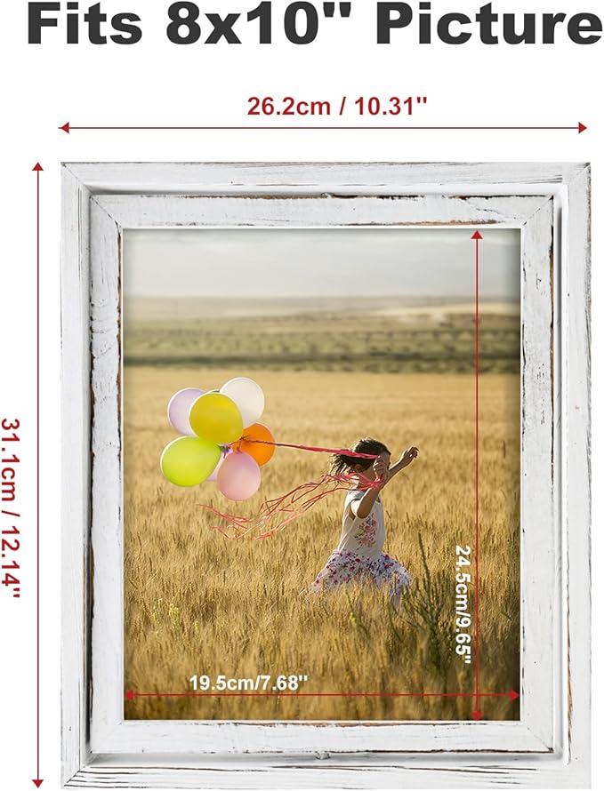Egofine 2 Pack 8x10 Rotating Floating Picture Frames,Double-Sided Display with HD Glass Front Wooden Distressed Frame for Vertical or Horizontal Tabletop Display, White