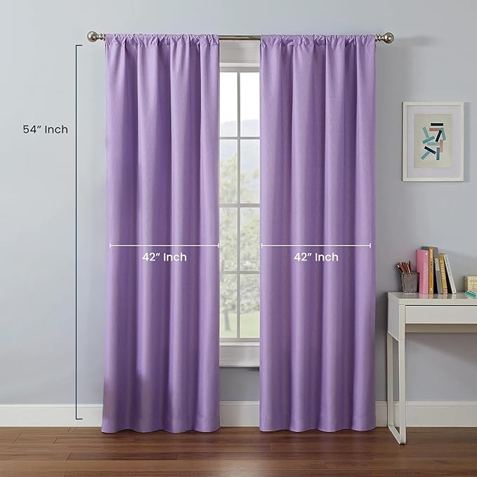 ECLIPSE Kendall Modern Blackout Thermal Rod Pocket Window Curtain for Bedroom or Living Room (1 Panel), 42" x 54", Light Purple