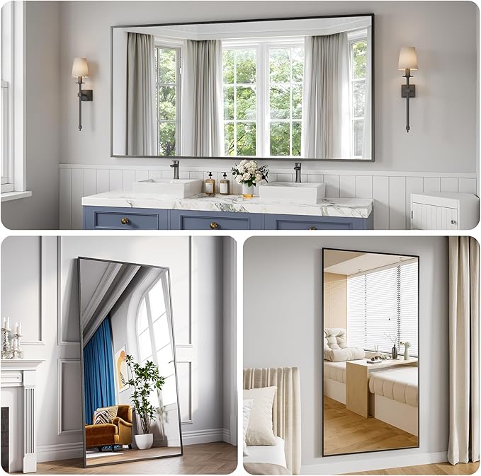 Bathroom Mirror 36"x71" Matte Black Rectangle Bathroom Wall Mirror for Over Sink, Modern Large Vanity Mirror, HD Tempered Glass, Anti-Rust Aluminum Alloy Frame, for Living Room, Bedroom, Entryway